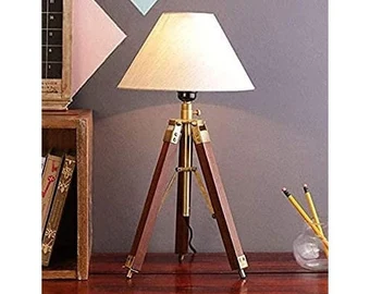 Creative Fabric Retro Living Room lamp searchlights Photography Light Wood Tripod Table lamp by Axis Crafts