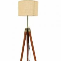 Vintage Homedecore Wood & Steel Tripod Table Lamp Stand with Shade by Axis Crafts