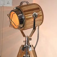 Brass Finish Tripod Floor LAMP Stand with White Cotton Shade by Axis Crafts