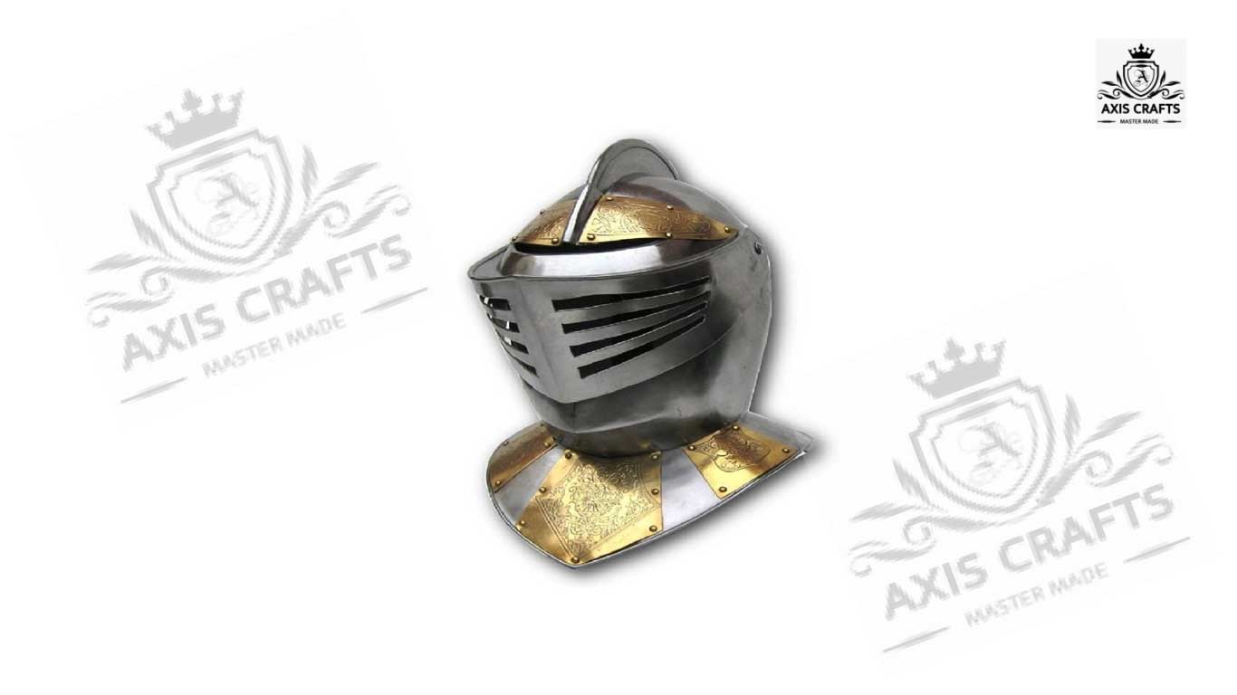 Axiscraft Armor European Knight Helmet - Embossed - Metallic - One Size