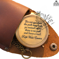 Axiscraft Ralph Waldo Emerson Quote Brass Compass Do not go Poem Compass with Leather Case